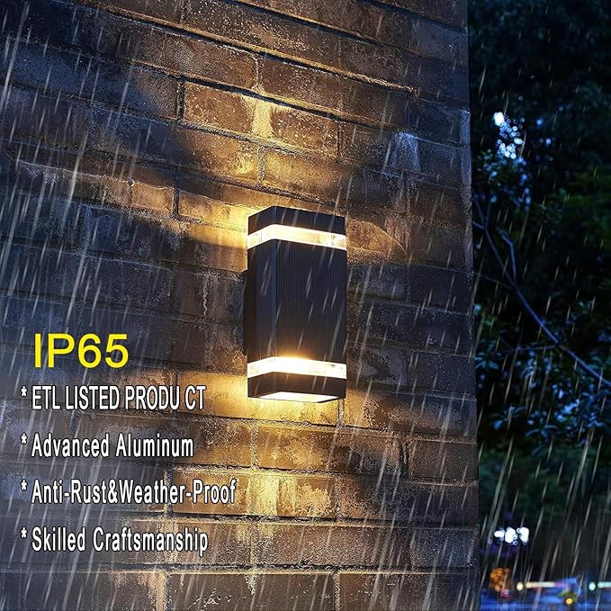 Outdoor Dusk to Dawn Wall Lights, Up and Down Exterior Light Fixtures, Outside Modern Porch Lights for Garage,Front Door, Waterproof Black Wall Sconce [ETL Listed].
