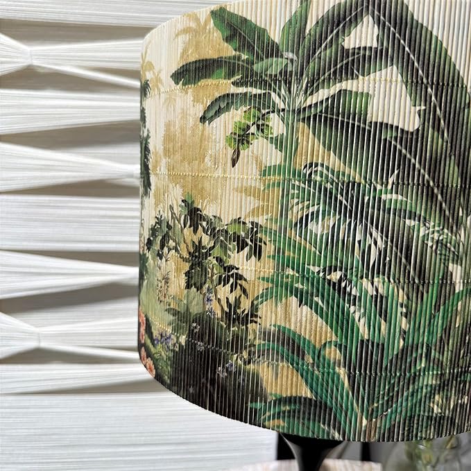 Floral Lampshade Bamboo Made With Tropical Plants green Design, Suitable For Floor Lamps And Desk Lamps, Art deco, Rustic And Elegant, Groovy Unique(11.8 * 9Inch) (Tropical Tree A)