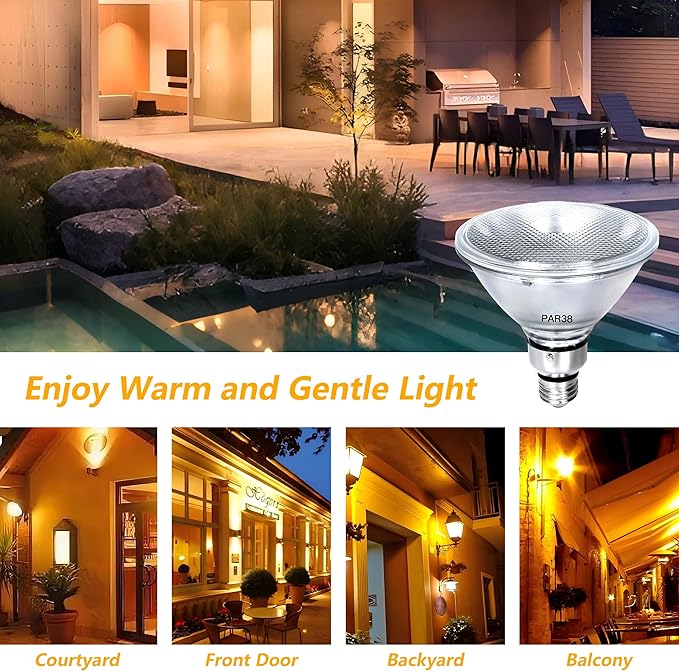 Halogen Flood Light 120V 90W, Dimmable PAR38 90W Light Bulbs for Indoor and Outdoor, E26 Medium Base, Warm White, High Output Reflector Flood Lights, 4Pack