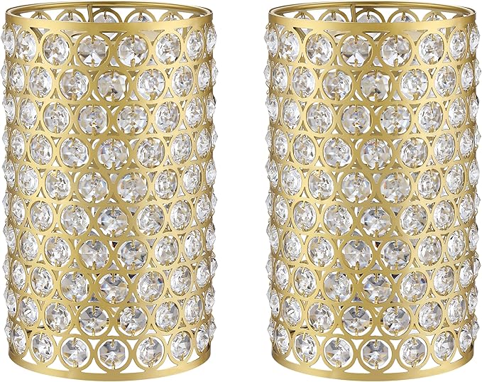 Doraimi Lighting 2 Pack Polyhedral Crystal Metal Pendant Ceiling Chandelier Wall Sconce Lamp Replacement Covers Shade Fixture Gold Finish,1.66" Fitter Size,7.9" high*4.8" Diameter