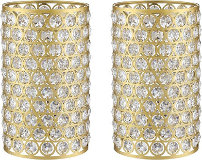 Doraimi Lighting 2 Pack Polyhedral Crystal Metal Pendant Ceiling Chandelier Wall Sconce Lamp Replacement Covers Shade Fixture Gold Finish,1.66" Fitter Size,7.9" high*4.8" Diameter