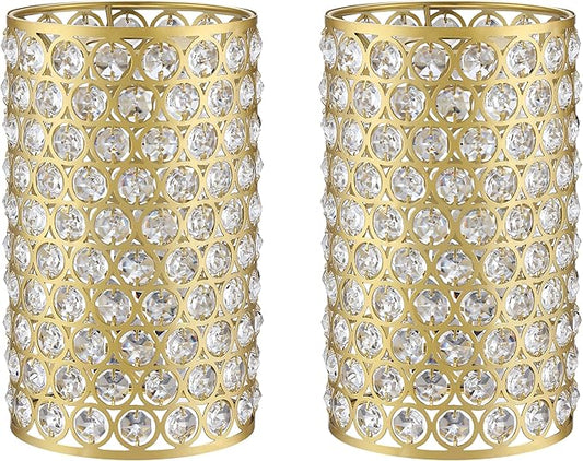 Doraimi Lighting 2 Pack Polyhedral Crystal Metal Pendant Ceiling Chandelier Wall Sconce Lamp Replacement Covers Shade Fixture Gold Finish,1.66" Fitter Size,7.9" high*4.8" Diameter