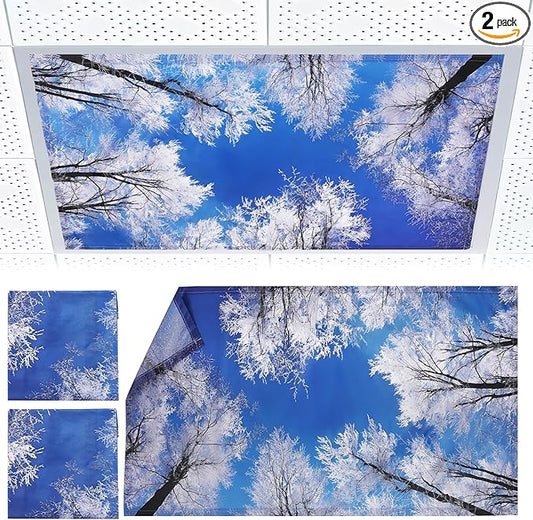 2pcs Fluorescent Light Covers - Light Covers for Ceiling Lights Classroom, Magnetic Light Filters for Office, Hospitals, Home 4 x 2 Feet (winter)