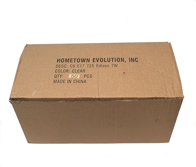 Hometown Evolution, Inc. Box of 25 T25 Tube Edison 2 Inch 7 Watt C9 E17 Base Replacement Bulbs
