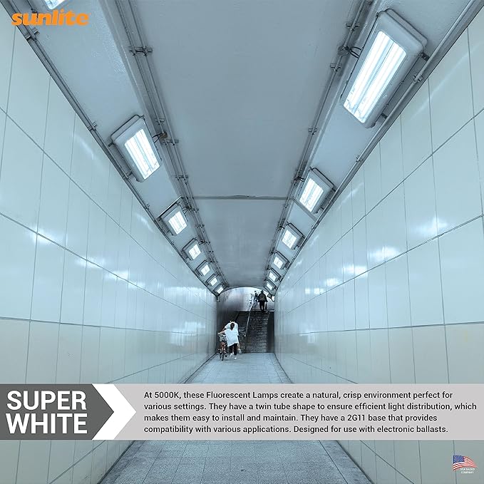 Sunlite FT40DL/850/RS Twin Tube Compact Fluorescent Lamp, FT 4-Pin, 40 Watts, 3150 Lumens, 5000K Daylight, 4-Pin (2G11) Base, ROHS Compliant, 10 Pack