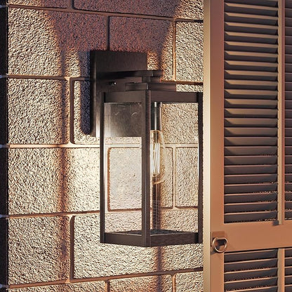 Quoizel Westover Modern Wall Sconce, 14.25 Inch Earth Black 1-Light Outdoor Light Fixture, Clear Beveled Glass Wall Lantern, 100 W, Industrial Design Wall Light for Porch, Patio, Gazebo or Yard