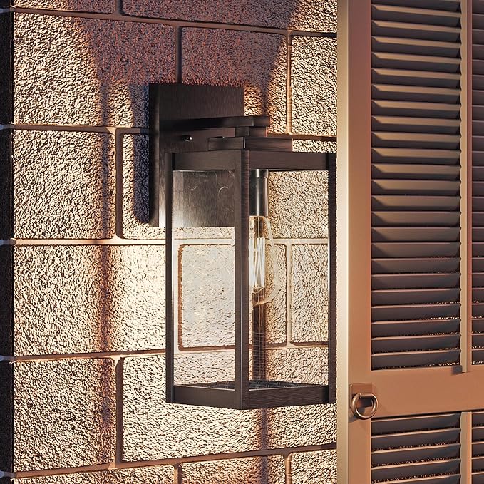 Quoizel Westover Modern Wall Sconce, 14.25 Inch Earth Black 1-Light Outdoor Light Fixture, Clear Beveled Glass Wall Lantern, 100 W, Industrial Design Wall Light for Porch, Patio, Gazebo or Yard