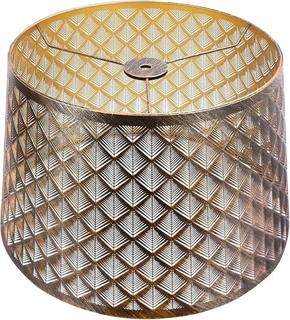 Metal Etching Arrow Lamp Shade, ALUCSET Drum Lampshade for Table Lamps and Floor Lamps, Unique Arrow Design, Antique Bronze Gold Plating 10" Top X 12" Bottom X 8" High, Spider Fitter