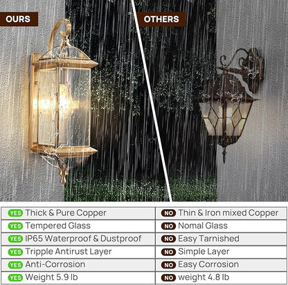 20'' H Brass Porch Light Copper Outdoor Light Fixture Oil Rubbed Finish Exterior Light Fixtures Large Outdoor Wall Lantern for Patio,Garage,Front Porch 1 Pack