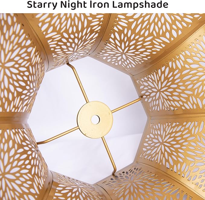 Metal large Bronze and Gold Lamp Shade, gothic rustic lamp shade,modern black 8-Petal Lotus Design lamp shades,5.32" Top Diameter, 13" Bottom Diameter, 9.5" Height, Etched Forest Pattern