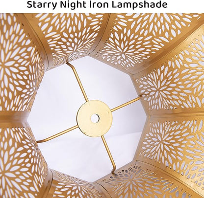 Metal large Bronze and Gold Lamp Shade, gothic rustic lamp shade,modern black 8-Petal Lotus Design lamp shades,5.32" Top Diameter, 13" Bottom Diameter, 9.5" Height, Etched Forest Pattern