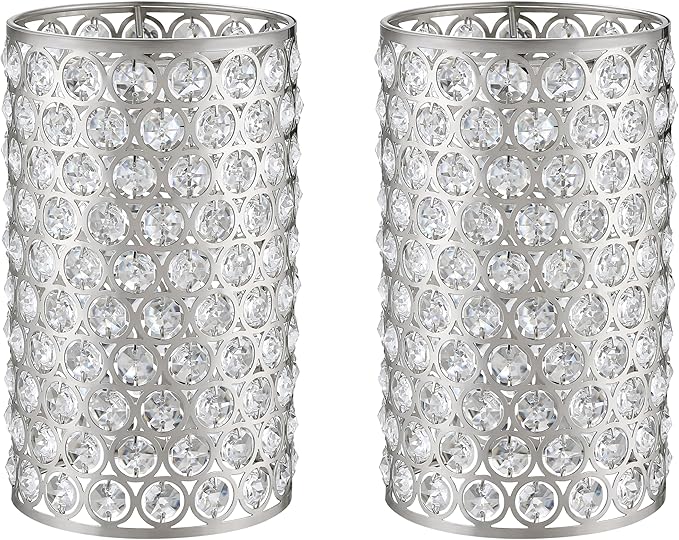 Doraimi Lighting 2 Pack Polyhedral Crystal Metal Pendant Ceiling Chandelier Wall Sconce Lamp Replacement Covers Shade Fixture Brushed Nickel Finish,1.66" Fitter Size,7.9" high*4.8" Diameter
