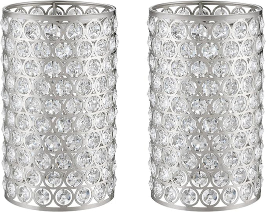Doraimi Lighting 2 Pack Polyhedral Crystal Metal Pendant Ceiling Chandelier Wall Sconce Lamp Replacement Covers Shade Fixture Brushed Nickel Finish,1.66" Fitter Size,7.9" high*4.8" Diameter