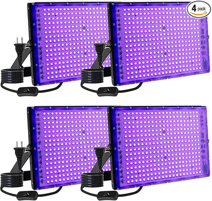 4 Pack 300W LED Blacklight, UV Black Lights for Glow Party, IP65 Waterproof Outdoor UV Floodlight for Black Light Party,Body Painting,Fluorescent Painting,Birthday Parties,Halloween