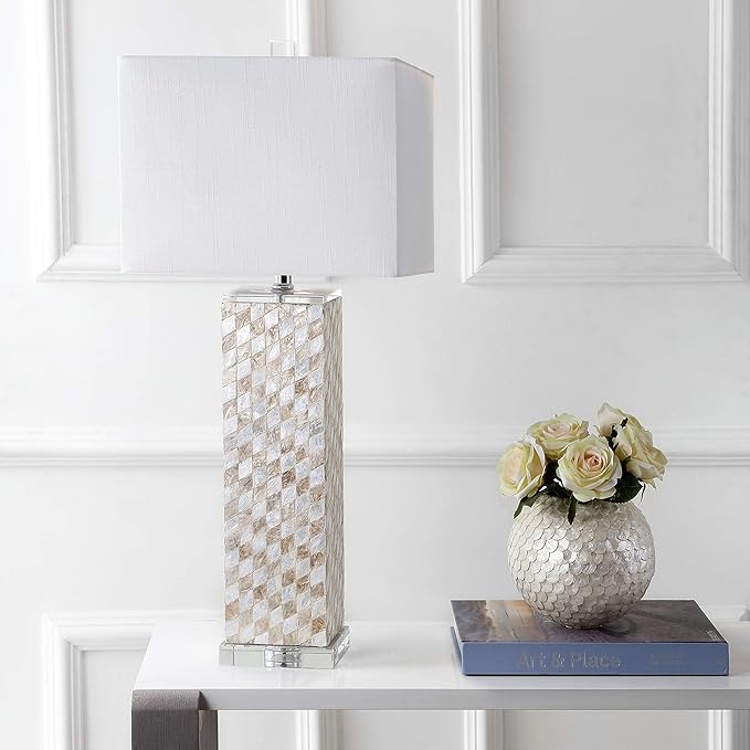 JONATHAN Y JYL1048A Daniel 30.5" Seashell/Crystal LED Table Lamp Coastal Traditional Bedside Desk Nightstand Lamp for Bedroom Living Room Office College Bookcase LED Bulb Included, Cream