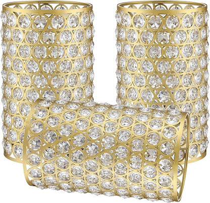Doraimi Lighting 3 Pack Polyhedral Crystal Metal Pendant Ceiling Chandelier Wall Sconce Lamp Replacement Covers Shade Fixture Gold Finish,1.66" Fitter Size,7.9" high*4.8" Diameter