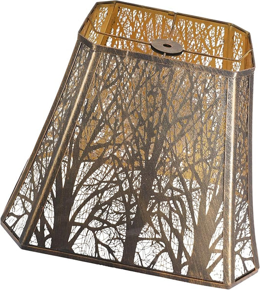 Large sconce lamp shade,metal spider rectangle lamp shade,modern lamp shades,table lamp shade for bedroom or living room (8+6.1)" Top x (13.8+8)" Bottom x 11" Hight,Bronze Gold