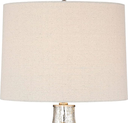 360 Lighting Waylon Modern Table Lamp with Clear Round Riser 29 1/2" Tall Mercury Glass Dimpled Textured Off White Drum Shade for Bedroom Living Room House Bedside Nightstand Office Family