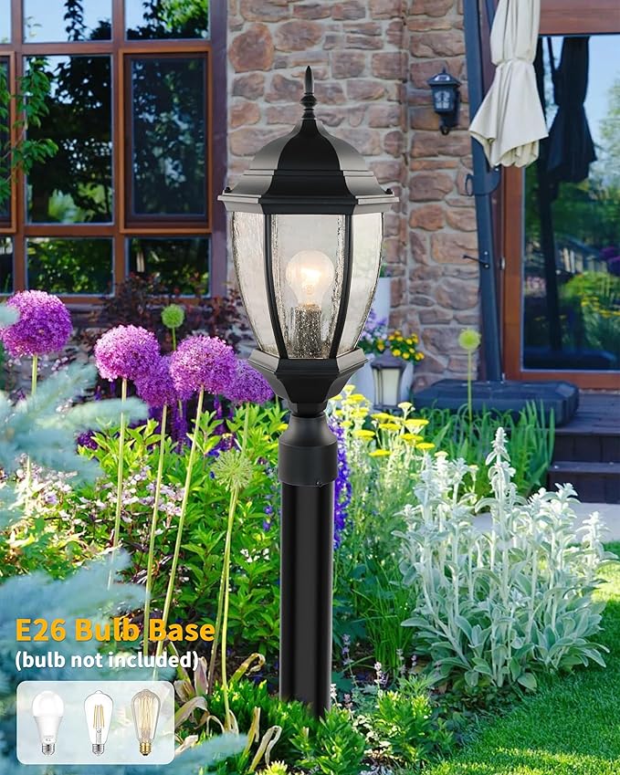 Outdoor Post Light, 21 Inch Aluminum Outside Post Lantern, Waterproof Exterior Lamp Pole Lantern Head with Seeded Glass, Matte Black Column Lights for Patio Garden Walkway Landscape E26 Base Max 100W