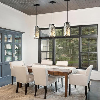 Black Pendant Lights Kitchen Island 3 Pack, Mini Crystal Chandeliers, Modern Pendant Lights Ceiling Lighting Fixtures for Kitchen Island, Dinning Room, Bedroom