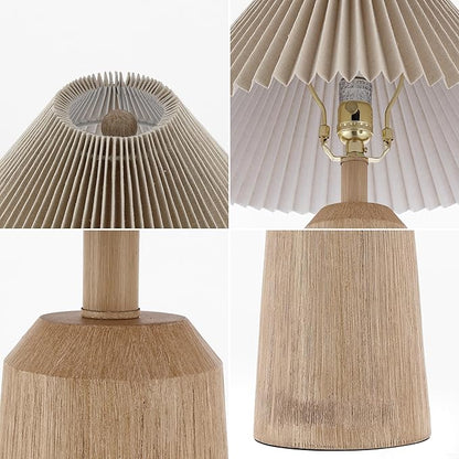 JONATHAN Y JYL1146A Arvid 20.5" Rustic Scandinavian Resin/Iron Lighthouse LED Table Lamp with Pleated Shade, Beige Wood Finish, for Bedroom, Living Room, Entry Console