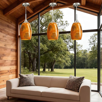 Oval Glass Lamp Shade Cover for Kitchen Pendant Light over Island, Yellow Stone Crackle Hanging Ceiling Light Fixture Replacement, 7x4.71" with 1.65" Fitter, Pendant Chandelier Glass Shade 3 Pack