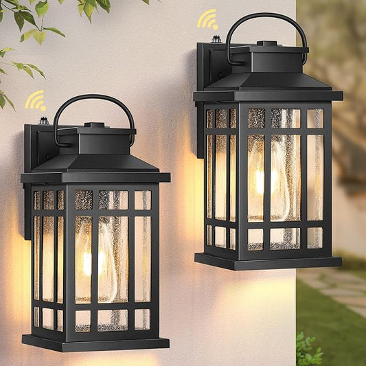 Porch Lights Outdoor, 2 Packs Dawn to Dusk Outside Light Fixture, Aluminum Patio Light Fixture with Seeded Glass, Outdoor Sconce Lights for Garden, Exterior Wall Lantern Wall Mount for Garage