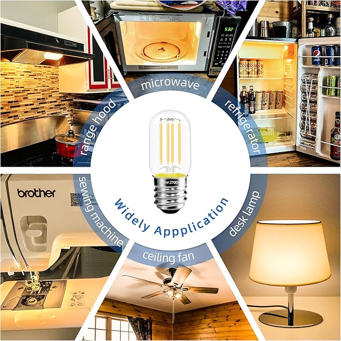 2.5 Inch E17 Intermediate Base LED Filament Bulb 360 Lumens, 2700K Soft White Dimmable Appliance Bulb AC 120V, UL Certified T8 Microwave Light Bulbs Under Hood for Refrigerator Stove 4Pack