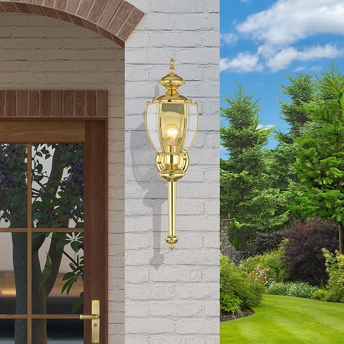 Livex Lighting 2112-02 Outdoor Wall Lantern with Clear Beveled Glass Shades, Polished Brass