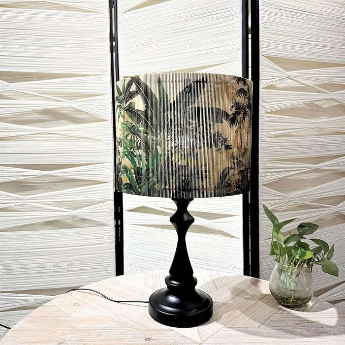 Floral Lampshade Bamboo Made With Tropical Plants green Design, Suitable For Floor Lamps And Desk Lamps, Art deco, Rustic And Elegant, Groovy Unique(11.8 * 9Inch) (Tropical Tree A)