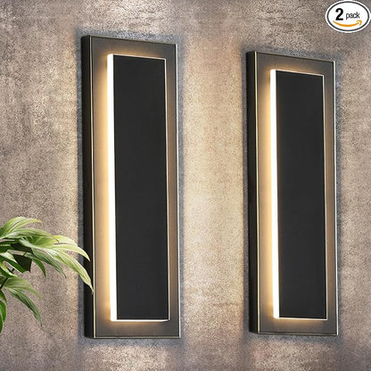 tewei 2 Pack LED Outdoor Wall Lights, 15.7'' Modern Outdoor Indoor Wall Sconce Large Exterior Lighting Fixtures Outside Front Door Lights for House, Hallway, Warm White 3000K, Black with Gold Finish