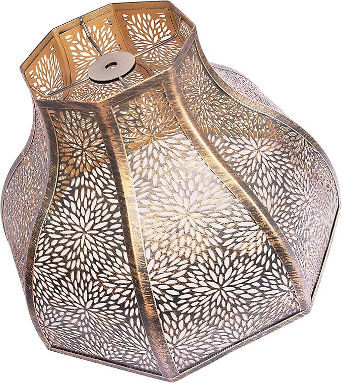 Metal large Bronze and Gold Lamp Shade, gothic rustic lamp shade,modern black 8-Petal Lotus Design lamp shades,5.32" Top Diameter, 13" Bottom Diameter, 9.5" Height, Etched Forest Pattern