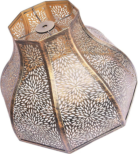 Metal large Bronze and Gold Lamp Shade, gothic rustic lamp shade,modern black 8-Petal Lotus Design lamp shades,5.32" Top Diameter, 13" Bottom Diameter, 9.5" Height, Etched Forest Pattern