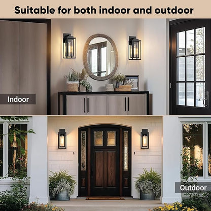 Water Ripple Outdoor Wall Lantern, Exterior Porch Light Fixture Black, 2 Pack Waterproof Wall Lights Fixture, Outside Garage Sconce Lighting, Porch Light Fixture, Mount Lamp, for Patio Outdoor Indoor