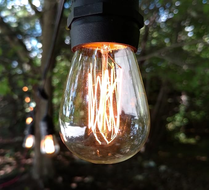 Hometown Evolution, Inc. 50 Foot E26 Commercial Edison Bulb String Lights with 25 Suspended Sockets and S14 Lantern Edison 11 Watt Bulbs