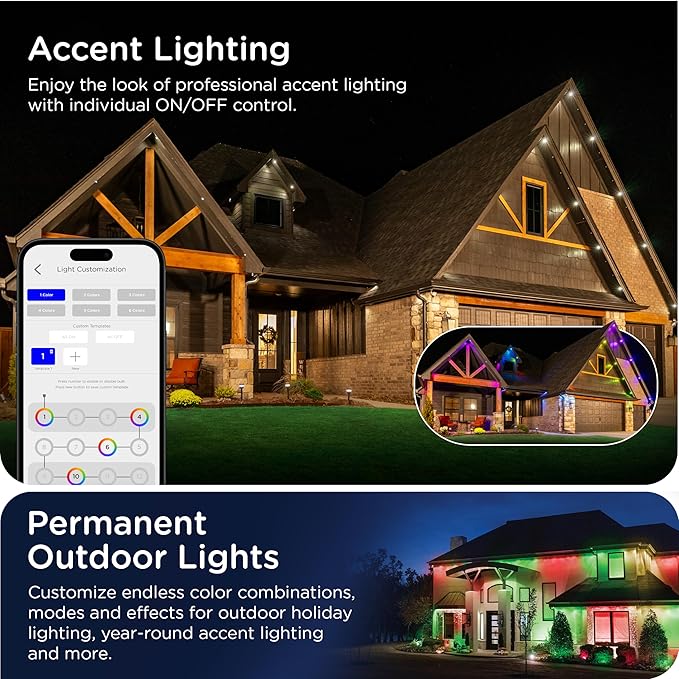 Enbrighten Vibe Eternity Permanent Outdoor Lights, 50ft, 36 RGBWIC LEDs, Smart Everyday Accent Lights, IP67 Waterproof, Compatible with Alexa, Google Home, Black, 82729