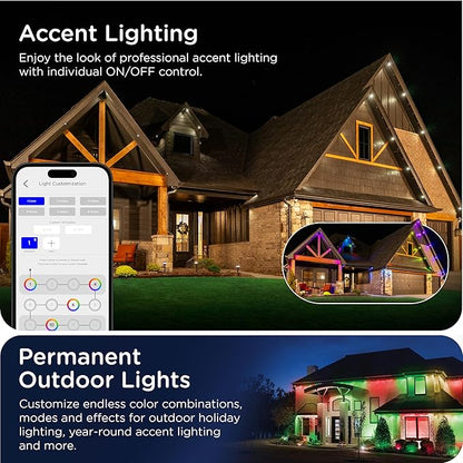 Enbrighten Vibe Eternity Permanent Outdoor Lights, 50ft, 36 RGBWIC LEDs, Smart Everyday Accent Lights, IP67 Waterproof, Compatible with Alexa, Google Home, Black, 82729