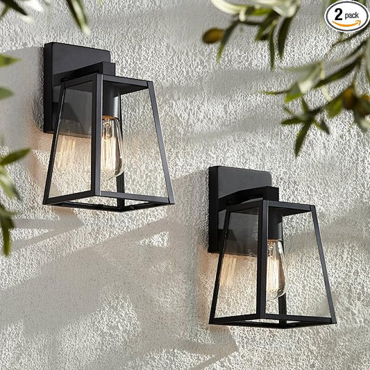 John Timberland Arrington Modern Rustic Outdoor Wall Lights Fixtures Set of 2 Tapering Black 10 3/4" Clear Glass for Exterior House Porch Patio Outside Deck Garage Yard Front Door Garden Home