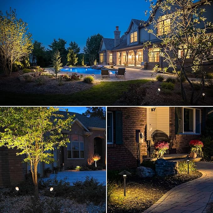 SUNVIE LED Low Voltage Landscape Lighting 12V Landscape Lighting Kit with Connectors, Low Voltage Pathway Lights with Spotlights Aluminum Pathway Lights Wired Waterproof for Patio Yard Garden, 12 Pack