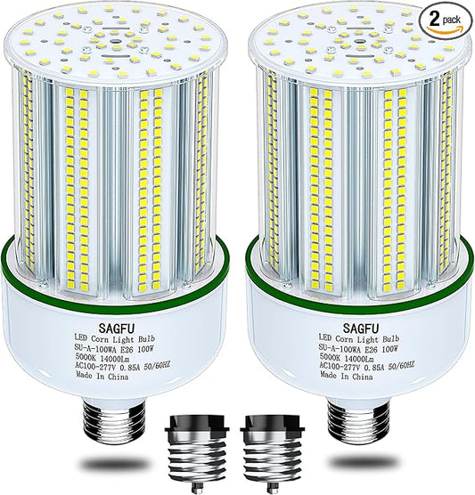 100W LED Corn COB Light Bulb,LED Corn Bulb 5000K Daylight White,2-Pack 1000W Equivalent,Super Bright,E26/E39 Base for Indoor Outdoor Workshop Garage Warehouse High Bay Lighting G3 (100W 2PACK)