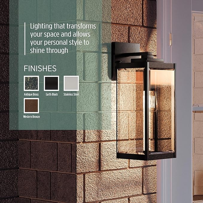 Quoizel Westover Modern Wall Sconce, 20 Inch Earth Black 1-Light Outdoor Light Fixture, Clear Beveled Glass Wall Lantern, 150 W, Industrial Design Wall Light for Porch, Patio, Gazebo or Yard