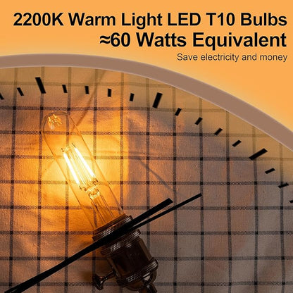 T10 Tubular Led Bulbs 60w Equivalent, Dimmable 5.25 Inch Led Tube Bulb, E26 T30 Edison Tubular Clear Light Bulbs, 2200K Warm Light Long Skinny 6W 10 Pack