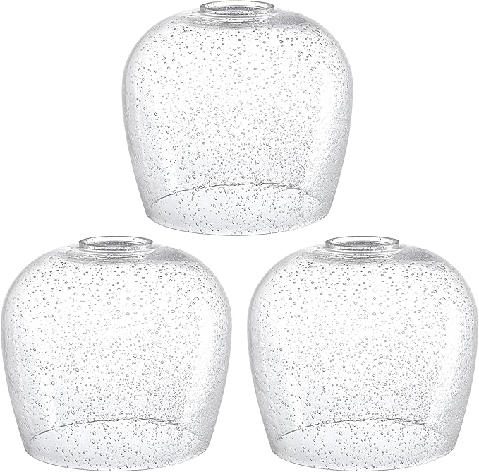 3 Pack 6.1 Inch Clear Seeded Glass Lamp Shade Pendant Ceiling Chandelier Wall Sconce Light Replacement Oval Glass Shade Fixture Over Sink Kitchen Island