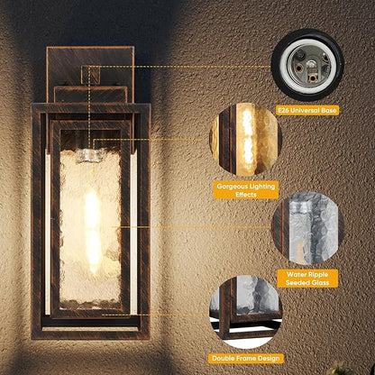 Water Ripple Exterior Porch Light Fixture, 2 Pack Outdoor Wall Lantern Black Gold, Wall Mount Lamp, Waterproof Exterior Lighting Fixtures, Outside Garage Sconce Lighting, for Doorway Outdoor Indoor