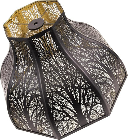 Metal large Antique Color Lamp Shade, gothic rustic lamp shade,modern black 8-Petal Lotus Design lamp shades,5.32" Top Diameter, 13" Bottom Diameter, 9.5" Height, Etched Forest Pattern