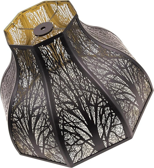Metal large Antique Color Lamp Shade, gothic rustic lamp shade,modern black 8-Petal Lotus Design lamp shades,5.32" Top Diameter, 13" Bottom Diameter, 9.5" Height, Etched Forest Pattern
