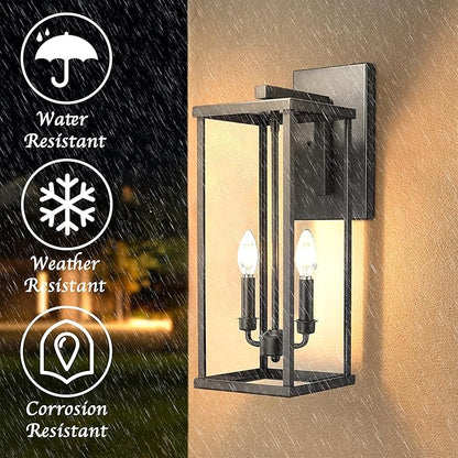 Bestshared Outdoor Wall Sconce Lights, 20 Inch Tall Exterior Wall Lighting Fixtures with Clear Glass, Anti-Rust Modern Black Outside Lantern Lamp for House Front Porch Patio (Black, 20"-1 Pack)