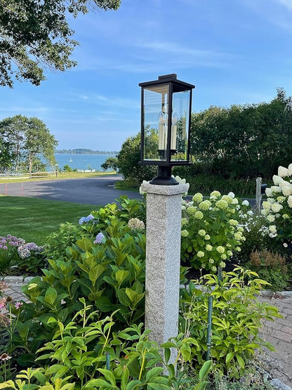 Hinkley Weymouth Large Post Top or Pier Mount Outdoor Lantern - Estate Series, 3-Light, Aluminum, Candle Sleeves, Rectangular, Clear Beveled Glass - Black Finish