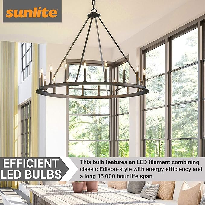 Sunlite LED Filament T6 T6.5 Tubular Light Bulb, 2 Watts (25W Equivalent), 180 Lumens, Intermediate E17 Base, Non-Dimmable, 139 mm, ETL Listed, 2700K Soft White, 6 Count