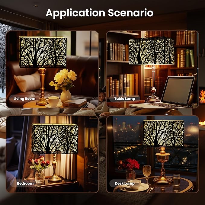 Rectangular Metal lamp cover, Large Lampshade,bell lamp shades with for table lamps, lamp shades for floor lamps,Fits Living Room Bedroom 8" x14" x 9"(Spider) (Black & Gold)